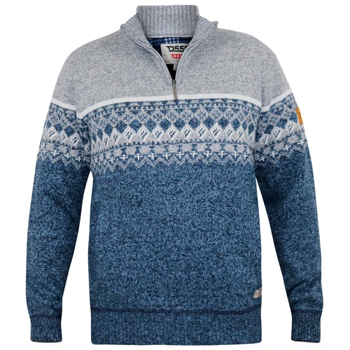 D555 Ruddington Fairisle 1/4 Zip Strickpullover Blau